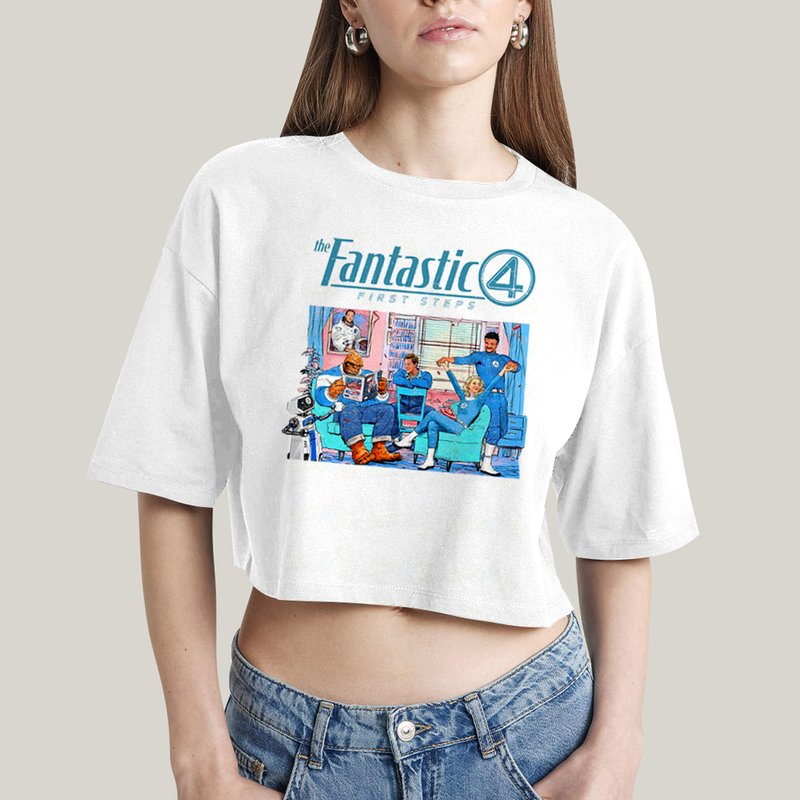 Cropped Oversized Algodão Unissex T shirt The Fantastic Four First Steps 1