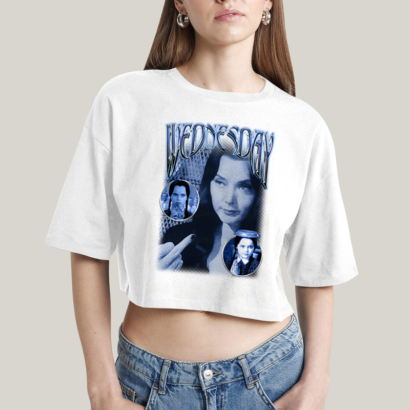 Cropped Oversized Algodão Unissex T shirt Wandinha Retrô