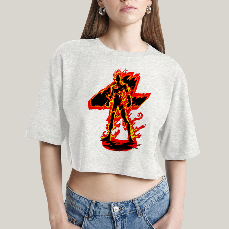 Cropped Oversized Algodão Unissex T shirt Quarteto Fantástico Tocha Humana 4