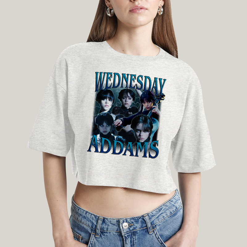 Cropped Oversized Algodão Unissex T shirt Wandinha Wednesday Adams