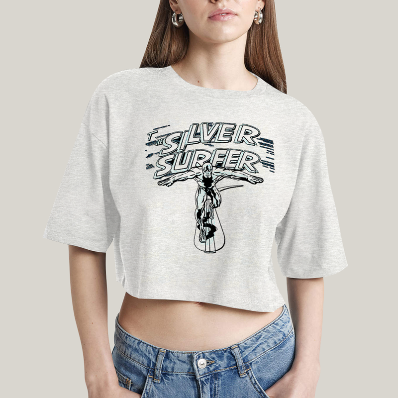 Cropped Oversized Algodão Unissex T shirt Surfista Prateado Retrô