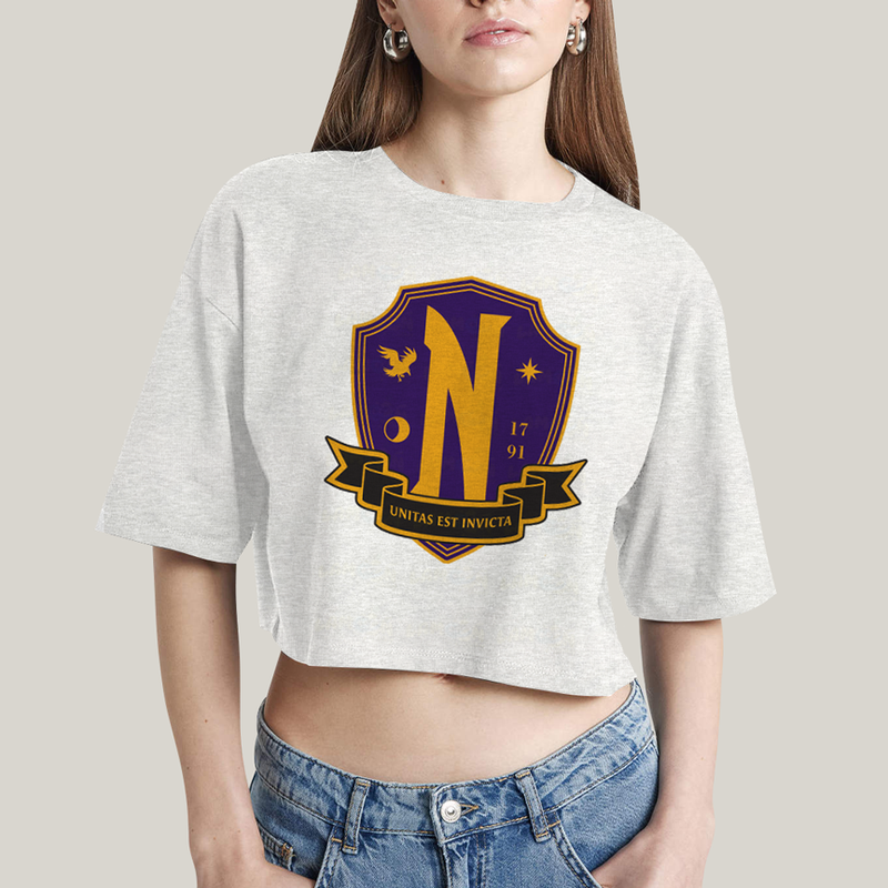 Cropped Oversized Algodão Unissex T shirt Wandinha Unitas Est Invicta