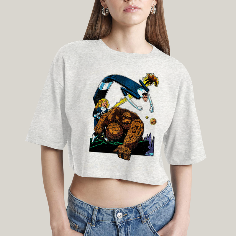 Cropped Oversized Algodão Unissex T shirt O Quarteto Fantástico Cartoon