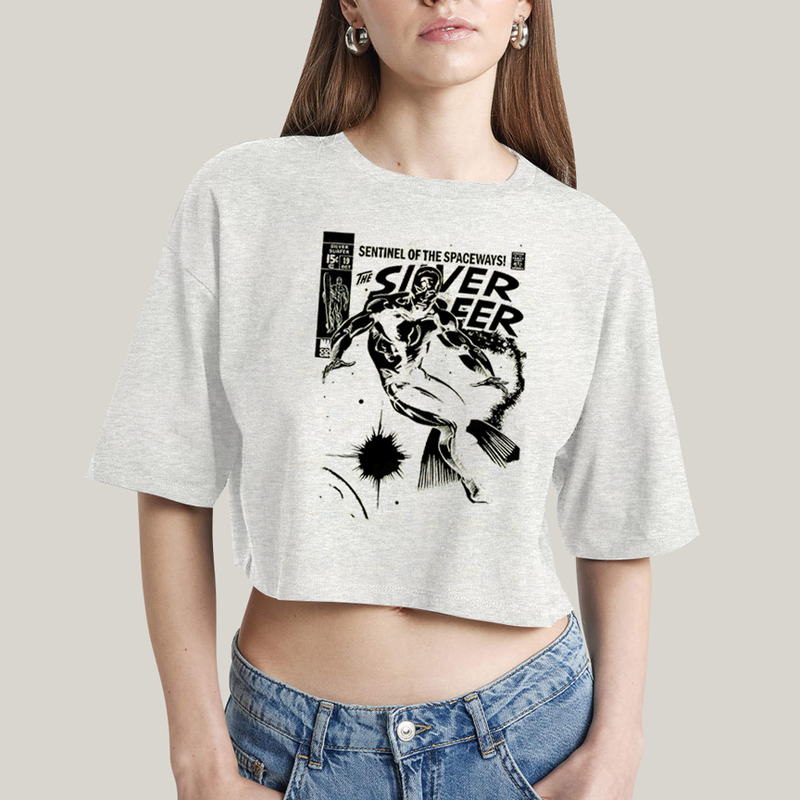 Cropped Oversized Algodão Unissex T shirt Quarteto Fantástico O Surfista Prateado