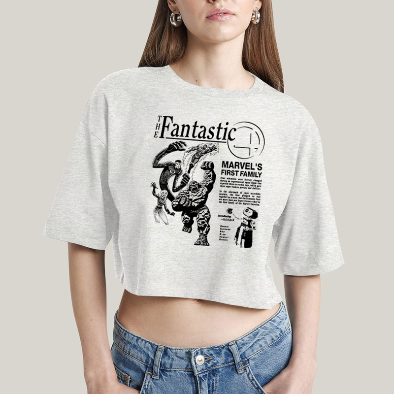 Cropped Oversized Algodão Unissex T shirt The Fantastic Four First Family