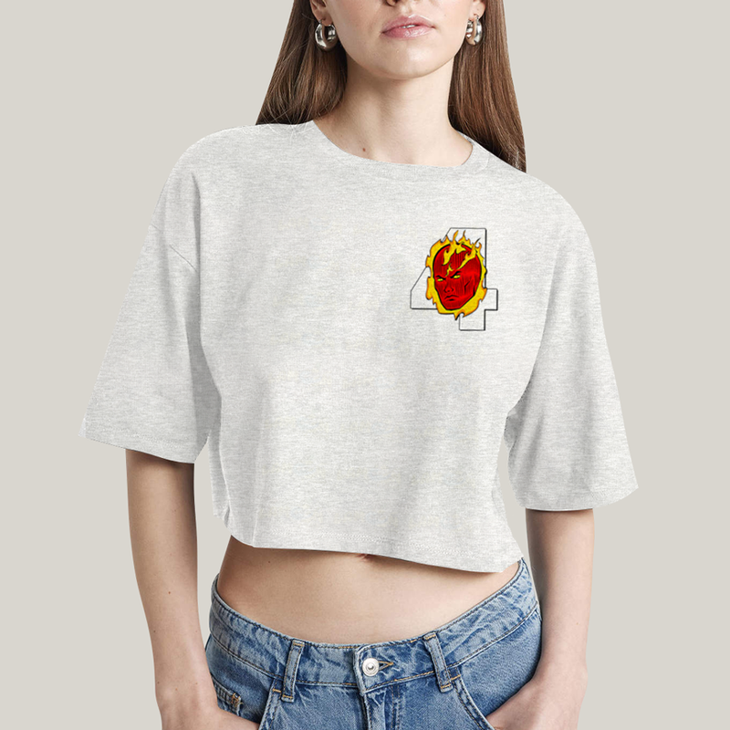 Cropped Oversized Algodão Unissex T shirt Quarteto Fantástico Logo Tocha Humana