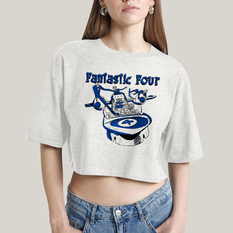 Cropped Oversized Algodão Unissex T shirt Quarteto Fantástico Nave