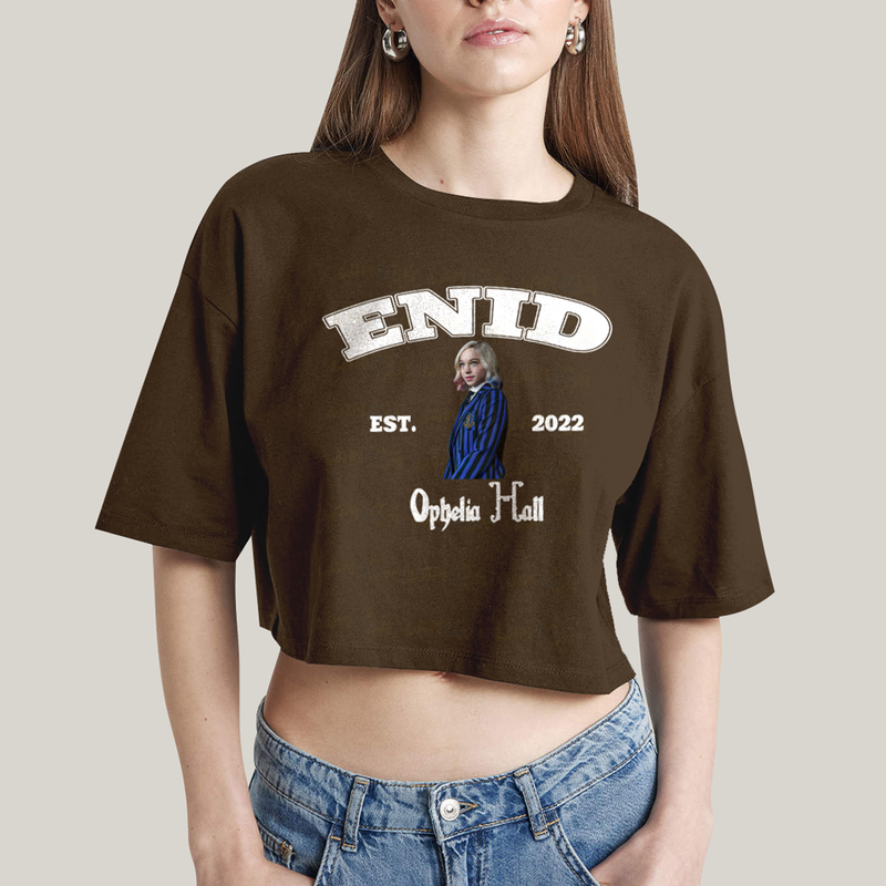 Cropped Oversized Algodão Unissex T shirt Wandinha Enid Est 2022