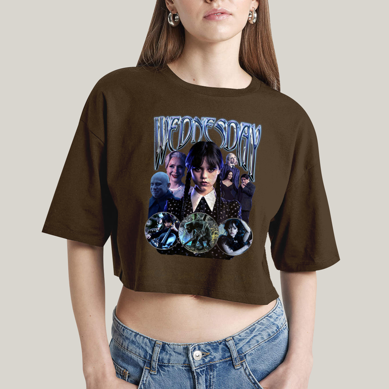 Cropped Oversized Algodão Unissex T shirt Wandinha Wednesday Blue