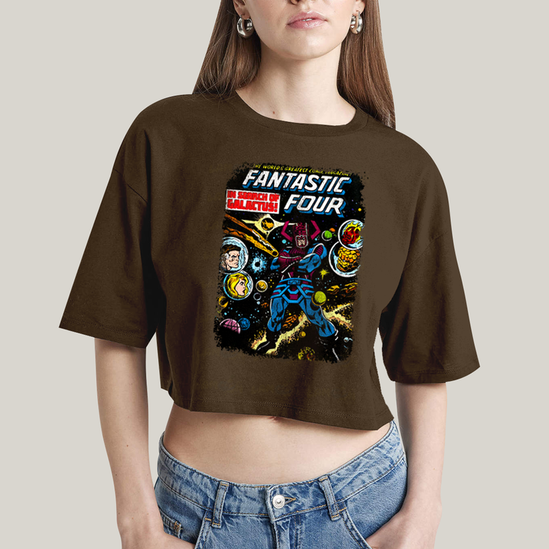 Cropped Oversized Algodão Unissex T shirt Quarteto Fantástico & Galactus Capa HQ