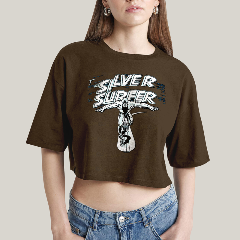 Cropped Oversized Algodão Unissex T shirt Surfista Prateado Retrô