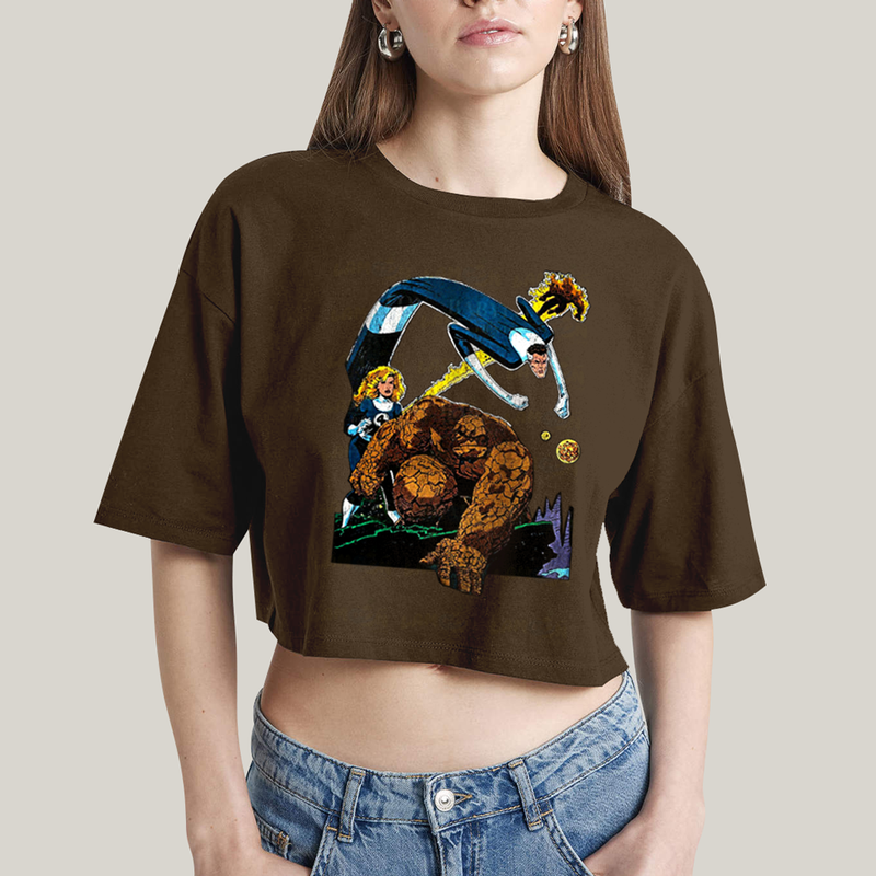 Cropped Oversized Algodão Unissex T shirt O Quarteto Fantástico Cartoon