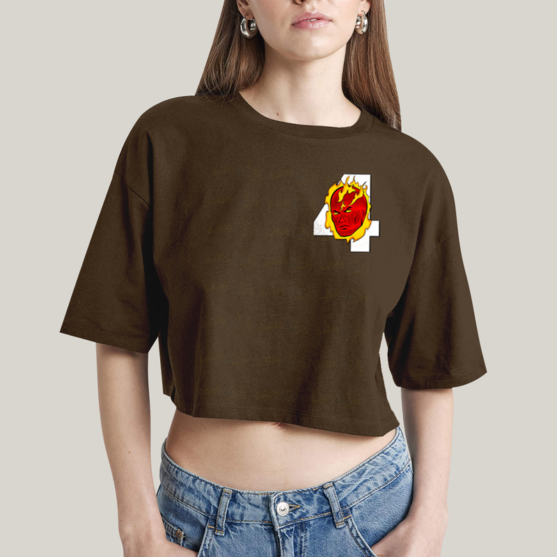 Cropped Oversized Algodão Unissex T shirt Quarteto Fantástico Logo Tocha Humana
