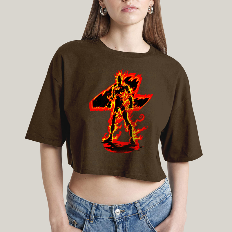 Cropped Oversized Algodão Unissex T shirt Quarteto Fantástico Tocha Humana 4