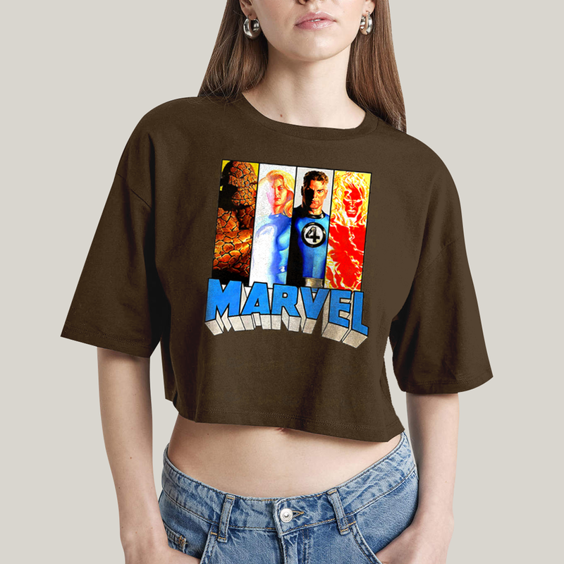 Cropped Oversized Algodão Unissex T shirt Quarteto Fantástico Marvel Retrô