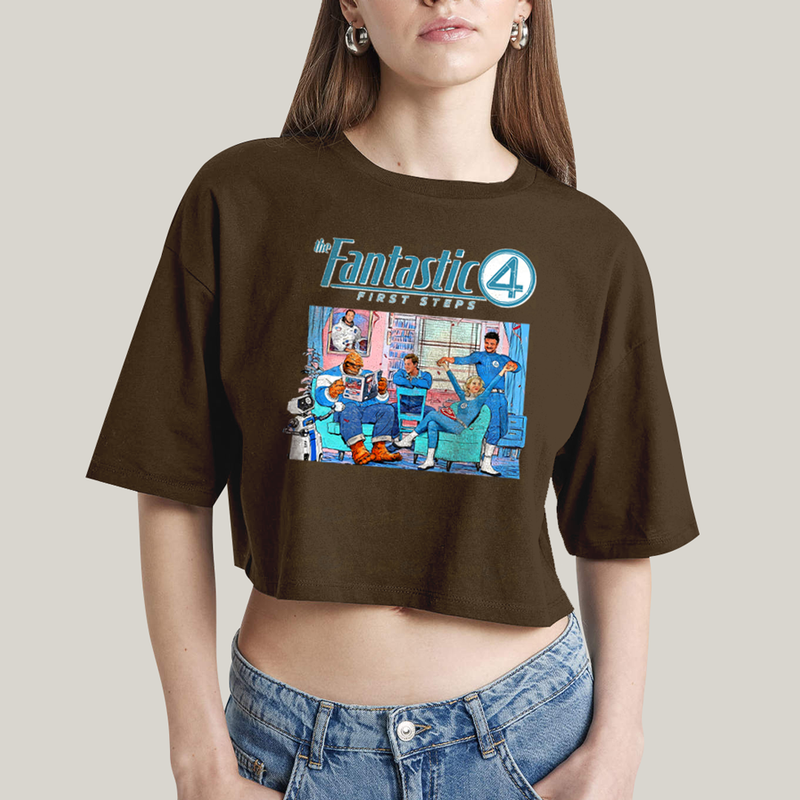Cropped Oversized Algodão Unissex T shirt The Fantastic Four First Steps 1