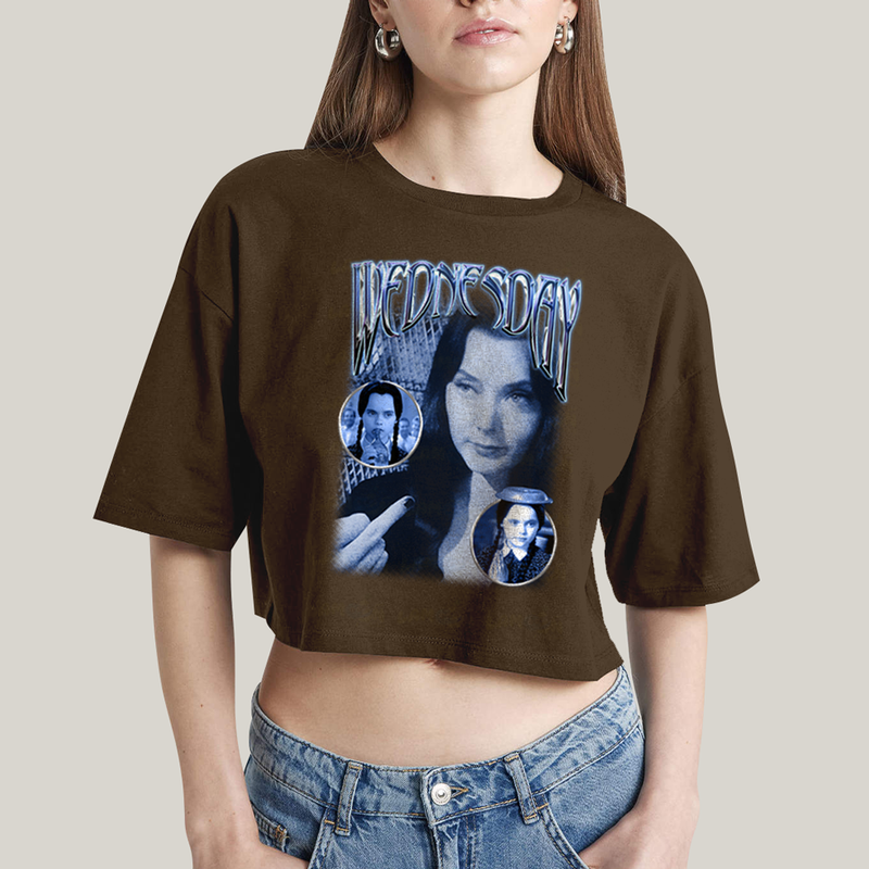 Cropped Oversized Algodão Unissex T shirt Wandinha Retrô