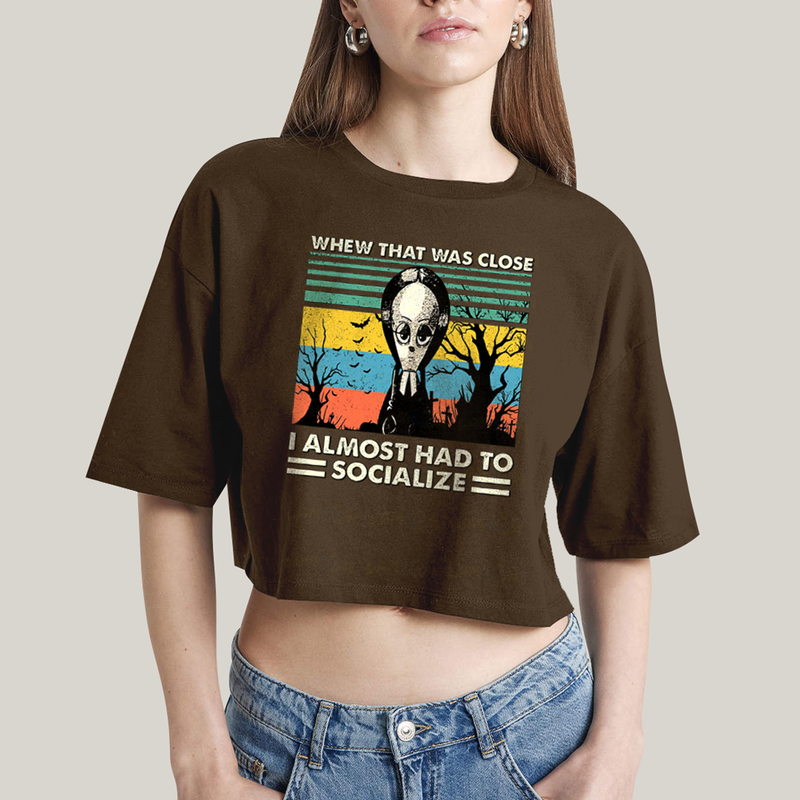 Cropped Oversized Algodão Unissex T shirt Wandinha Quase Tive Que Socializar