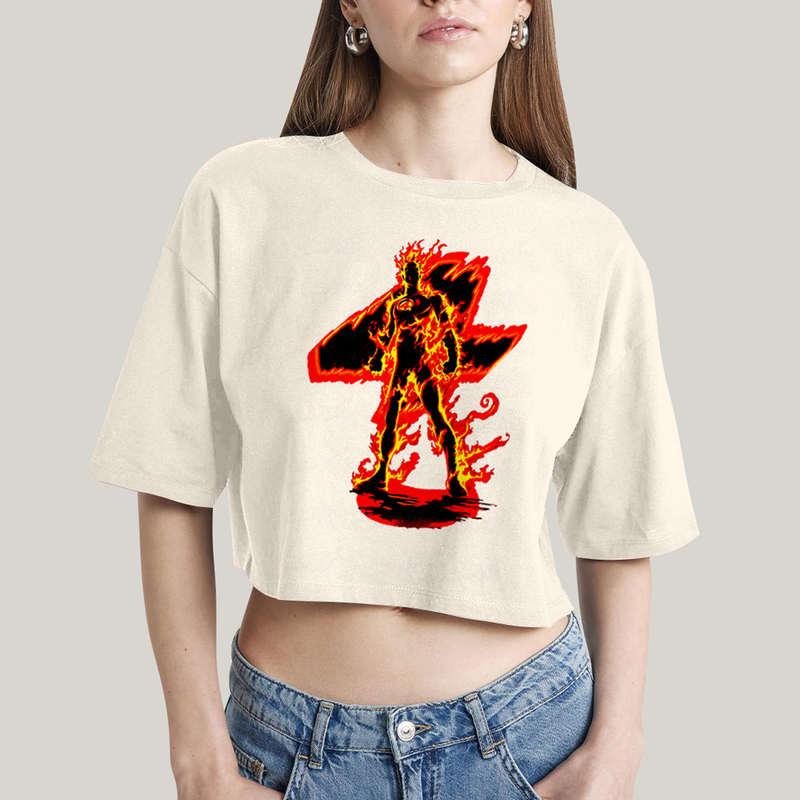 Cropped Oversized Algodão Unissex T shirt Quarteto Fantástico Tocha Humana 4