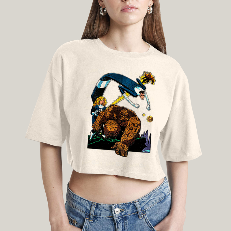 Cropped Oversized Algodão Unissex T shirt O Quarteto Fantástico Cartoon