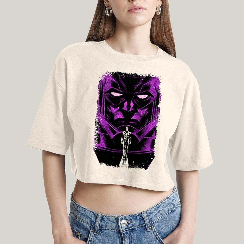 Cropped Oversized Algodão Unissex T shirt Quarteto Fantástico Galactus & Surfista Prateado