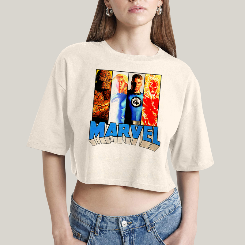 Cropped Oversized Algodão Unissex T shirt Quarteto Fantástico Marvel Retrô
