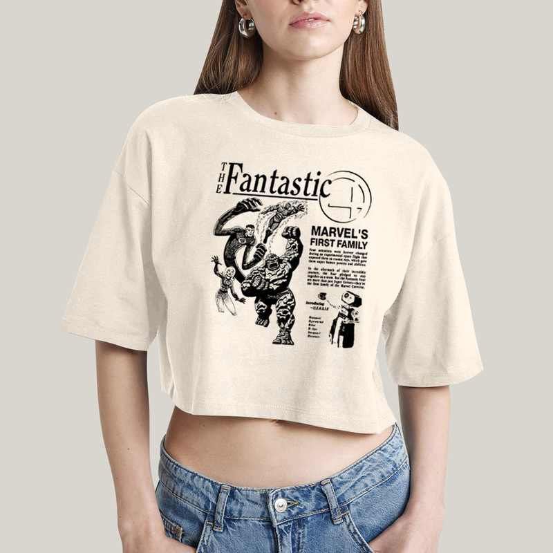 Cropped Oversized Algodão Unissex T shirt The Fantastic Four First Family