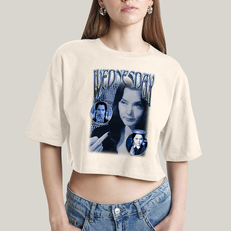 Cropped Oversized Algodão Unissex T shirt Wandinha Retrô