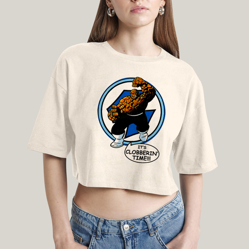 Cropped Oversized Algodão Unissex T shirt Quarteto Fantástico O Coisa Tá na Hora do Pau