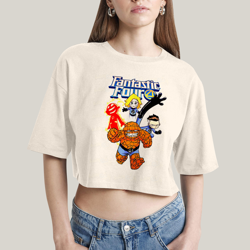 Cropped Oversized Algodão Unissex T shirt Quarteto Fantástico