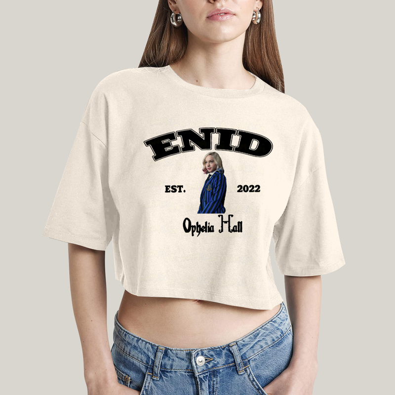 Cropped Oversized Algodão Unissex T shirt Wandinha Enid Est 2022