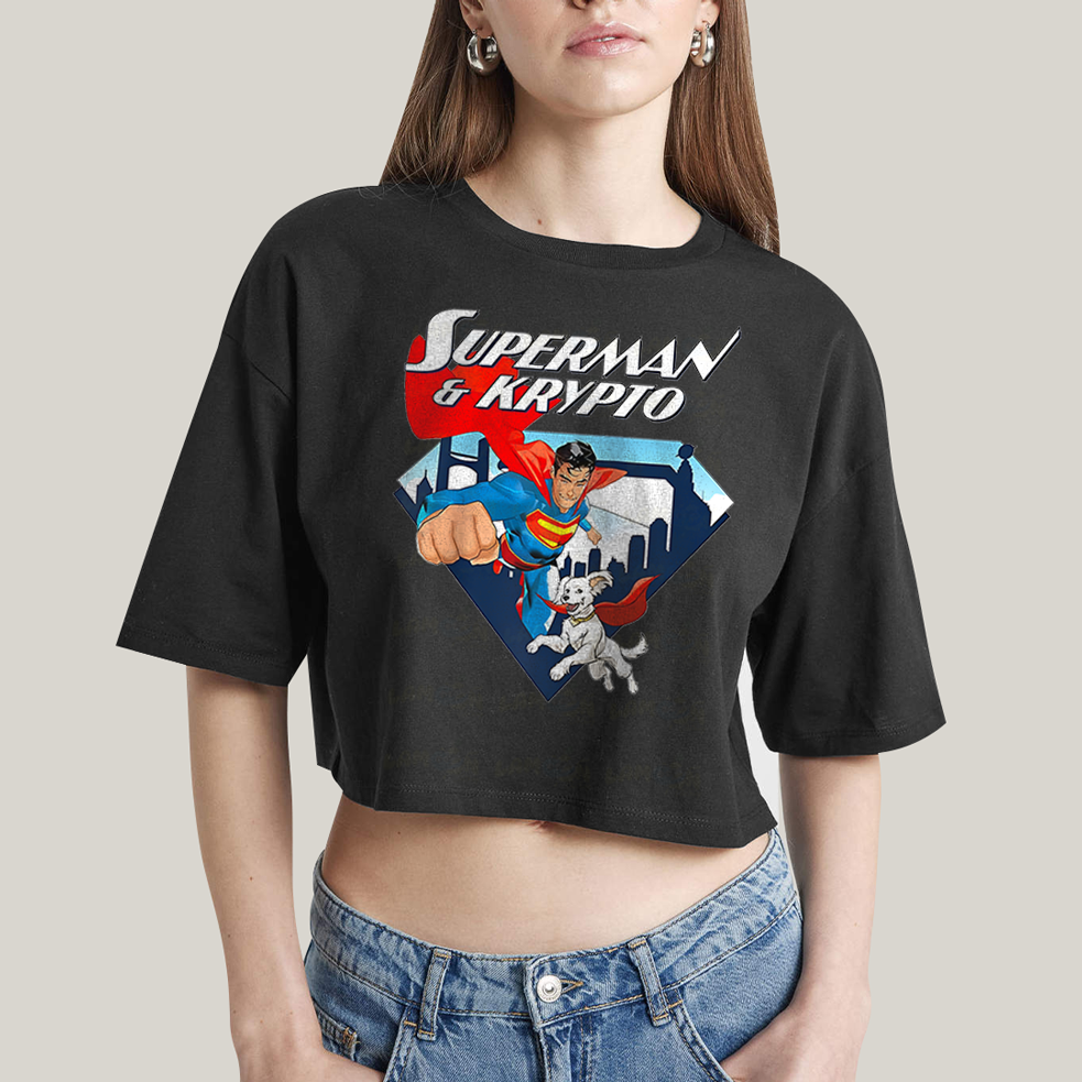 Cropped Oversized Algodão Unissex T shirt Superman & Krypto Comics