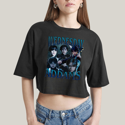 Cropped Oversized Algodão Unissex T shirt Wandinha Wednesday Adams