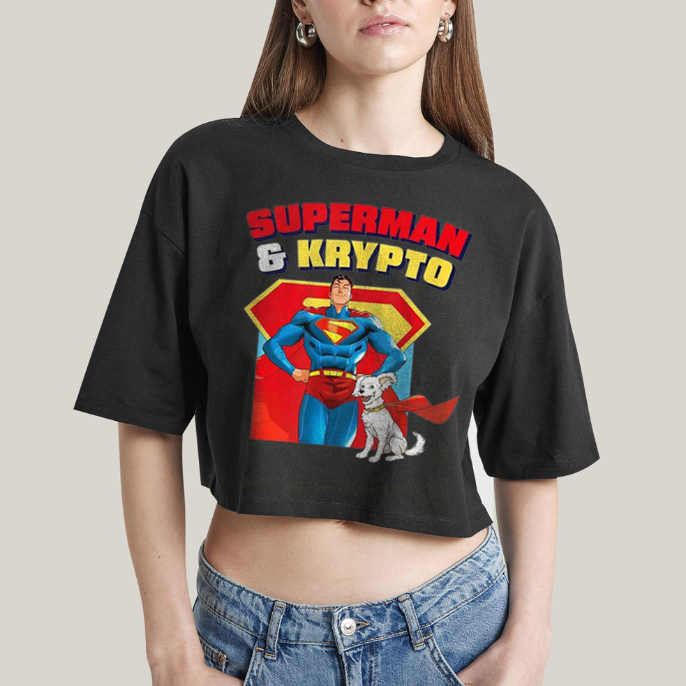 Cropped Oversized Algodão Unissex T shirt Superman & Krypto Best Friend 1