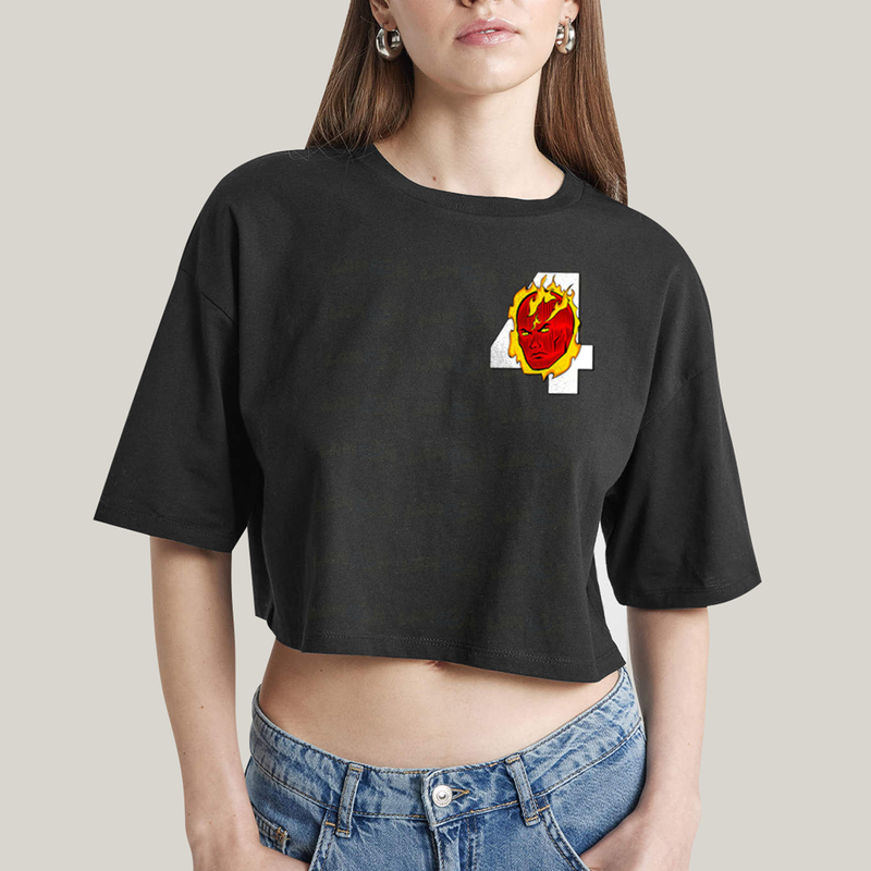 Cropped Oversized Algodão Unissex T shirt Quarteto Fantástico Logo Tocha Humana