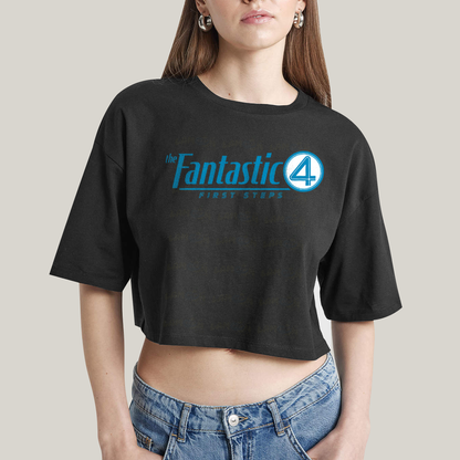 Cropped Oversized Algodão Unissex T shirt The Fantastic Four First Steps