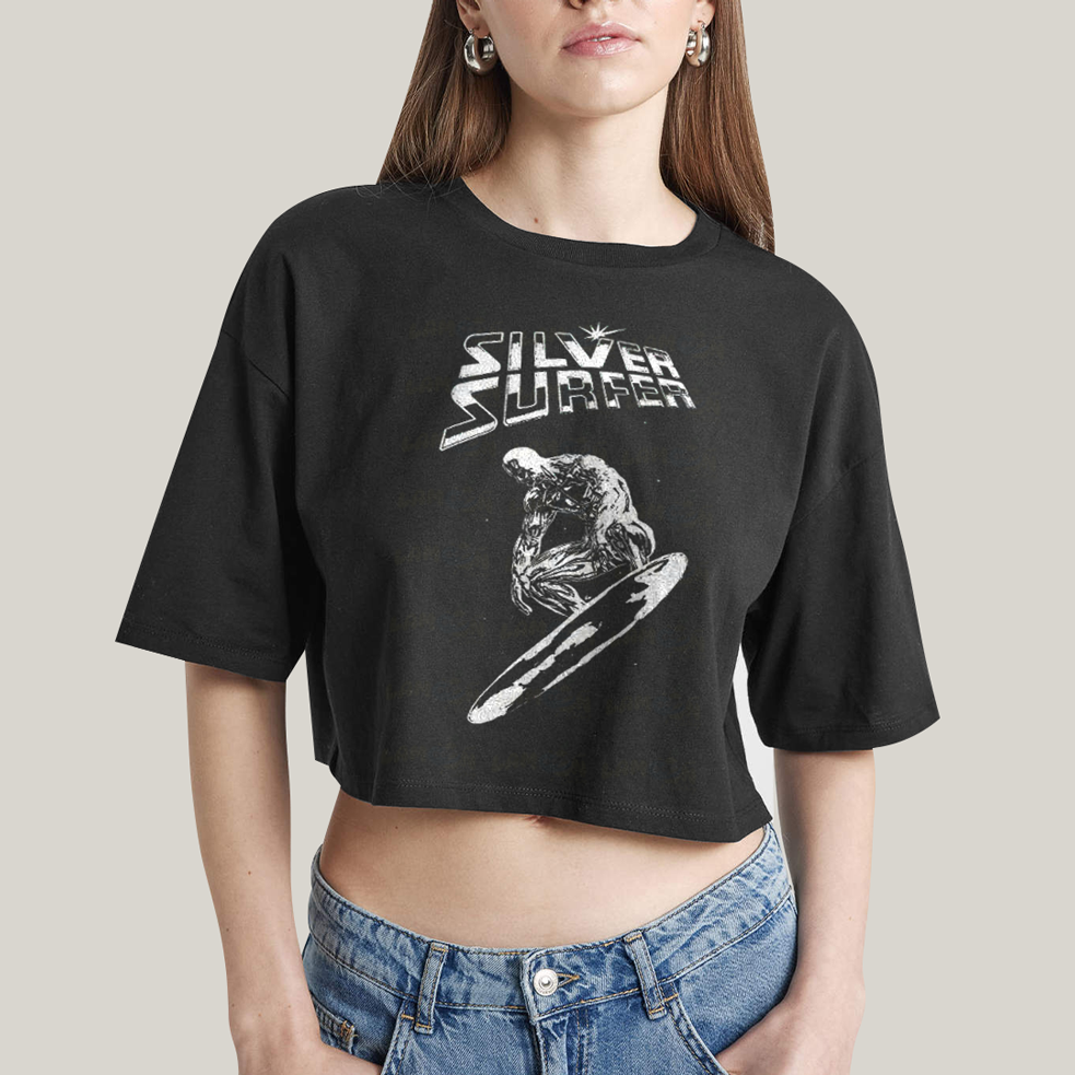 Cropped Oversized Algodão Unissex T shirt Quarteto Fantástico O Surfista Prateado 1