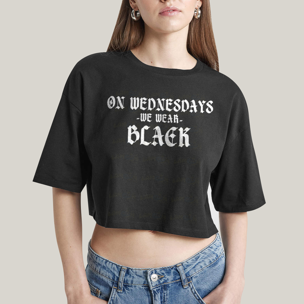 Cropped Oversized Algodão Unissex T shirt Wandinha Na Quarta Feira Usamos Preto 1