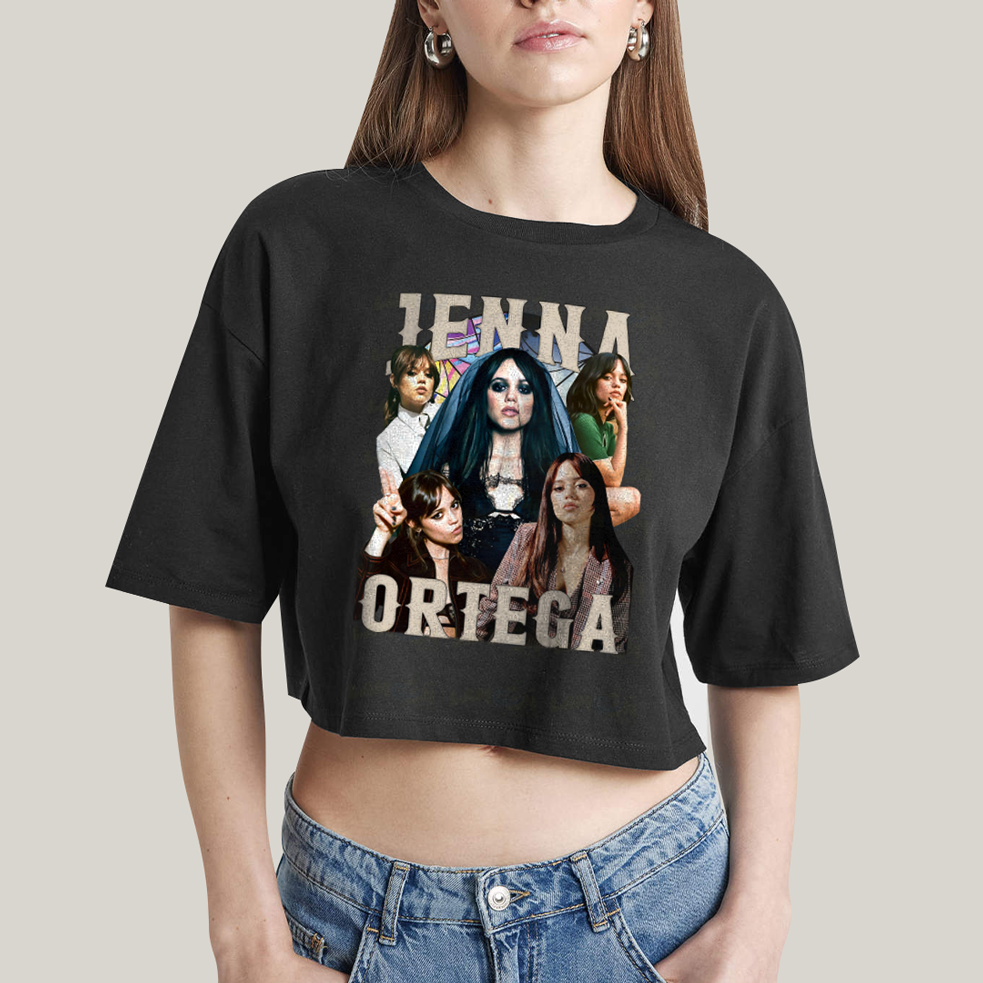 Cropped Oversized Algodão Unissex T shirt Wandinha Jenna Ortega Atriz