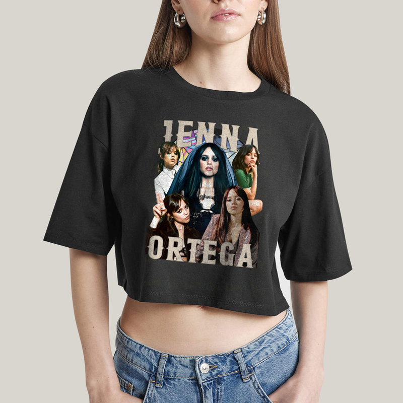 Cropped Oversized Algodão Unissex T shirt Wandinha Jenna Ortega Atriz