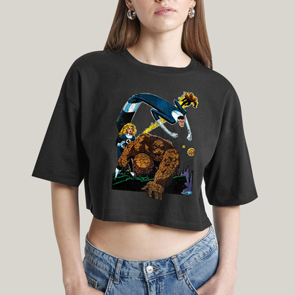 Cropped Oversized Algodão Unissex T shirt O Quarteto Fantástico Cartoon