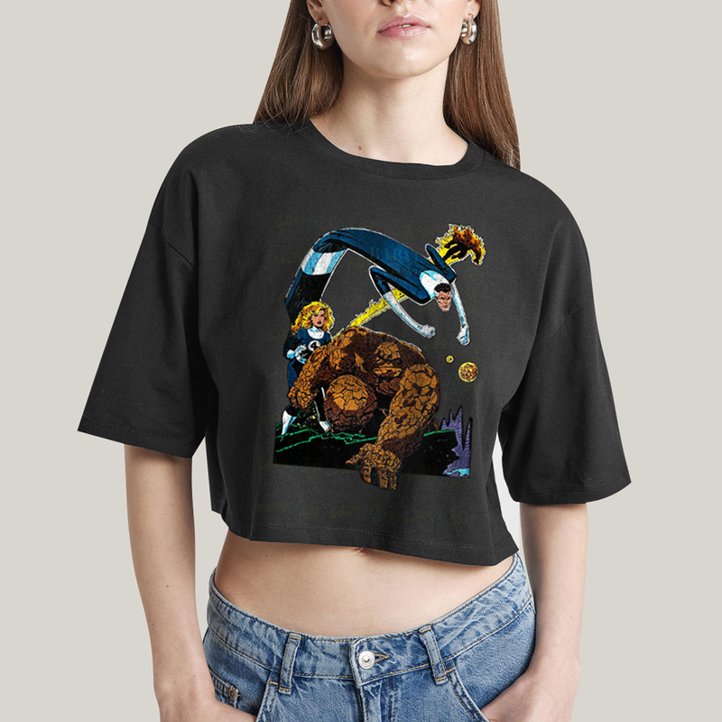 Cropped Oversized Algodão Unissex T shirt O Quarteto Fantástico Cartoon