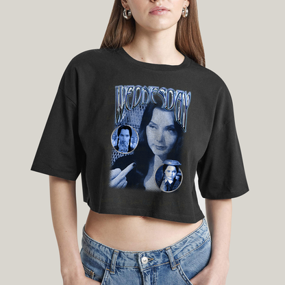 Cropped Oversized Algodão Unissex T shirt Wandinha Retrô