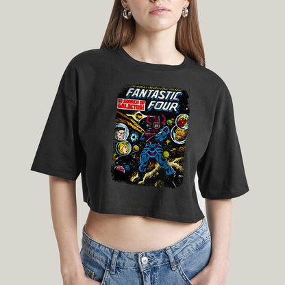 Cropped Oversized Algodão Unissex T shirt Quarteto Fantástico & Galactus Capa HQ
