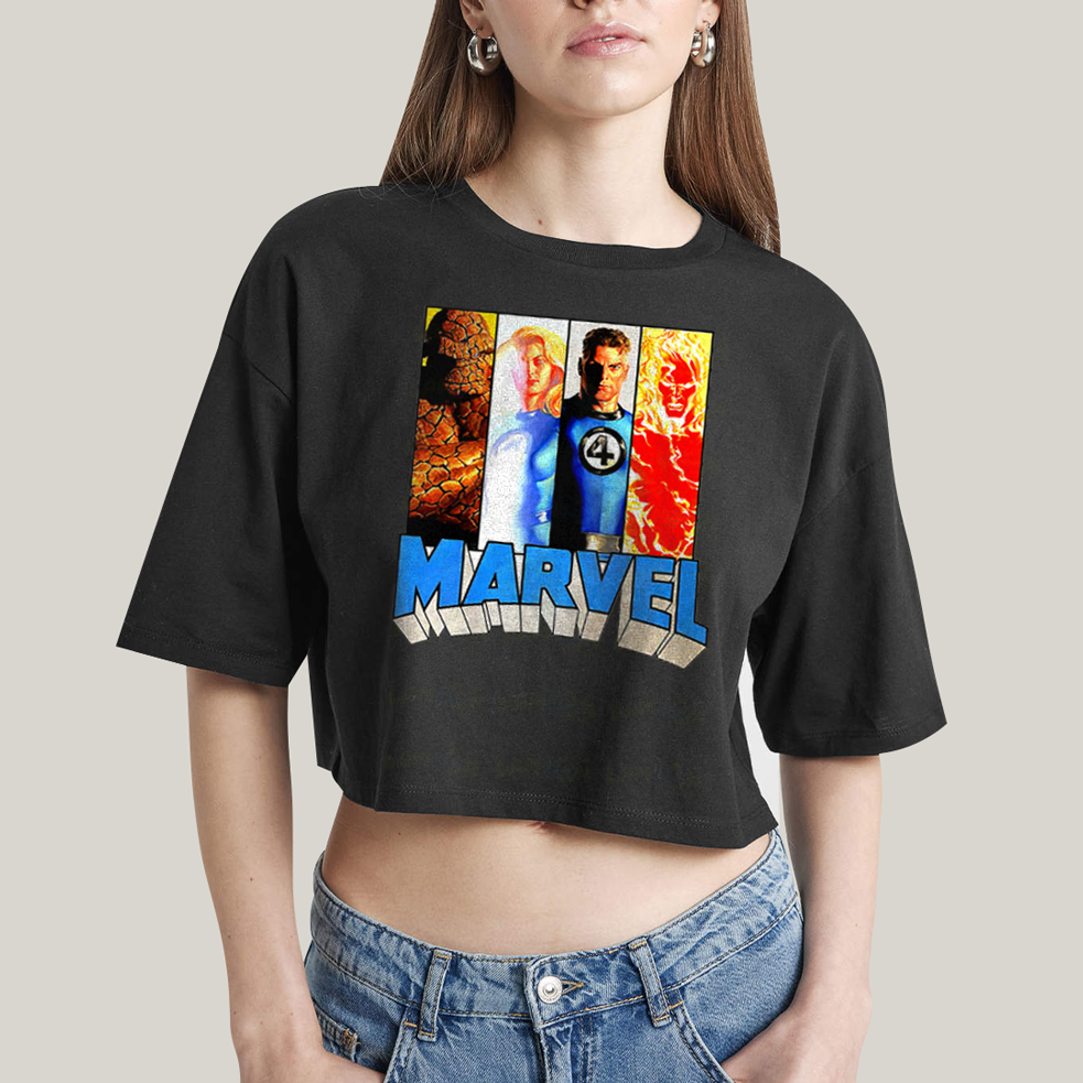 Cropped Oversized Algodão Unissex T shirt Quarteto Fantástico Marvel Retrô