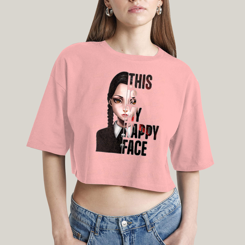 Cropped Oversized Algodão Unissex T shirt Wandinha Essa é Minha Cara Feliz