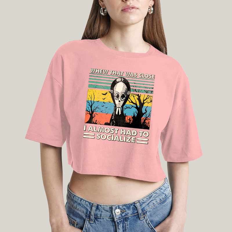 Cropped Oversized Algodão Unissex T shirt Wandinha Quase Tive Que Socializar