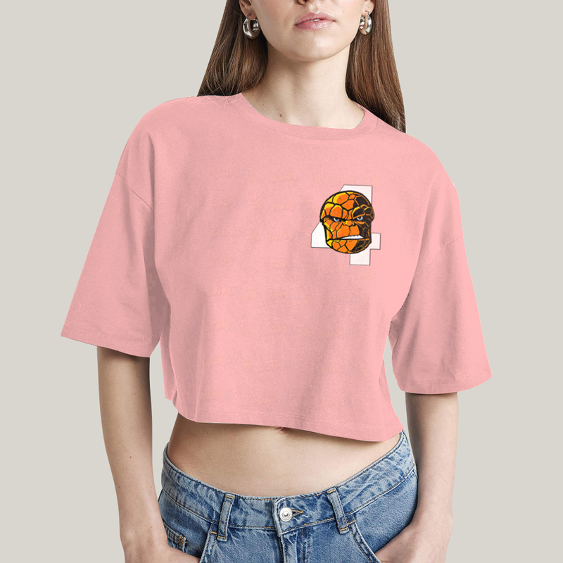 Cropped Oversized Algodão Unissex T shirt Quarteto Fantástico Logo Coisa
