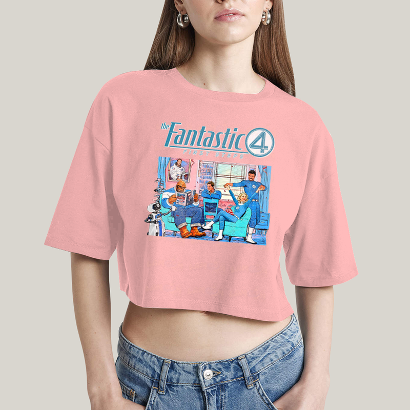 Cropped Oversized Algodão Unissex T shirt The Fantastic Four First Steps 1