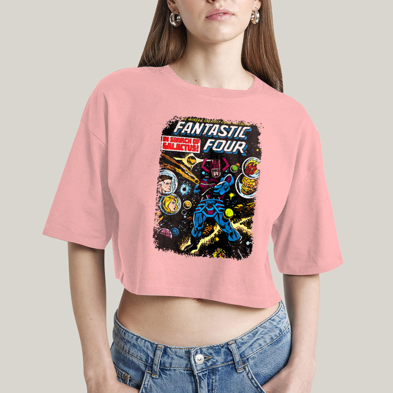 Cropped Oversized Algodão Unissex T shirt Quarteto Fantástico & Galactus Capa HQ